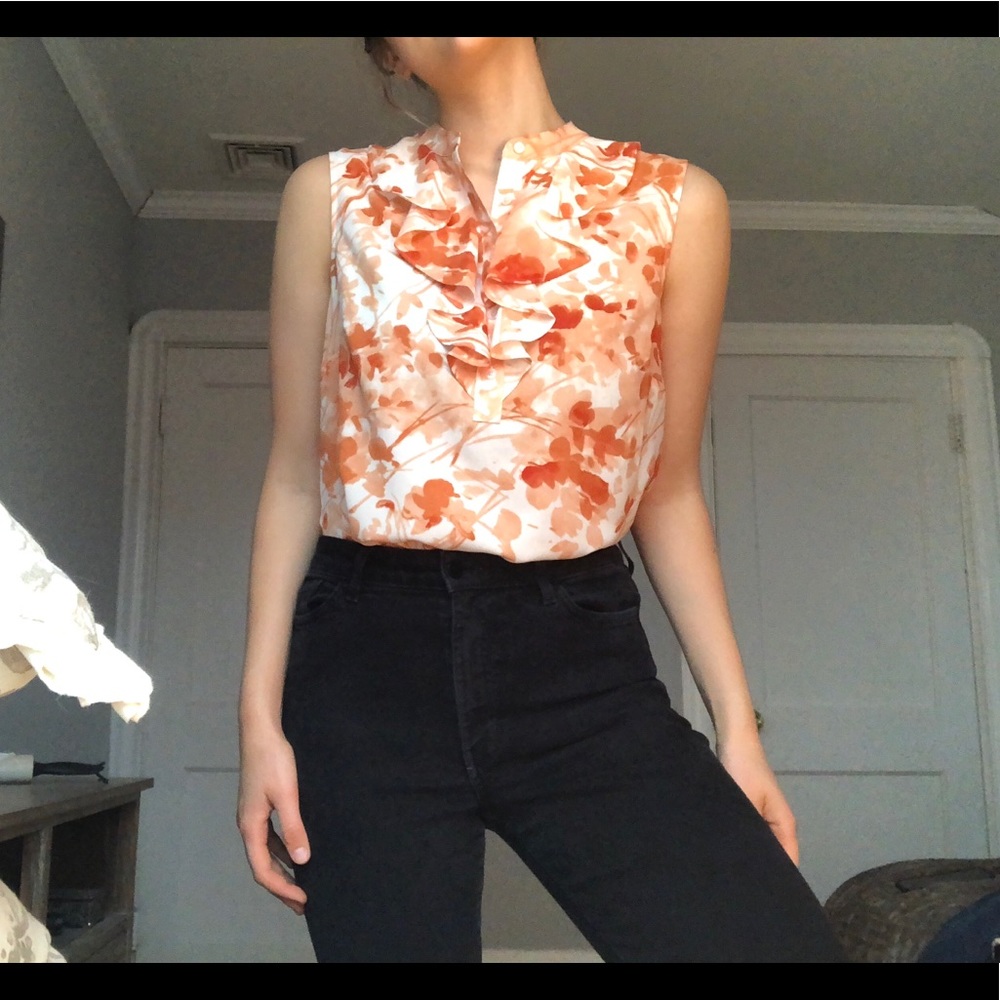 NWOT Talbots Sleeveless Orange Ruffle Front Blouse